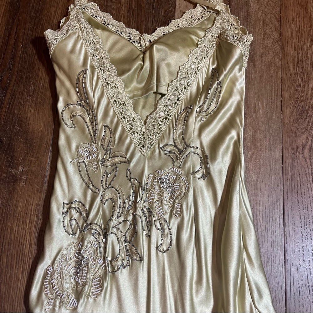 Vintage 100% Silk Beaded Dress Lace Dress Vintage Drop Waist Gown Prom Dress - Picture 9 of 17